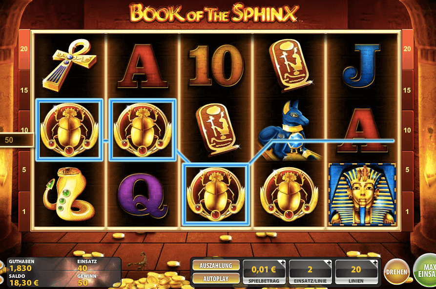 Gewinn bei Book of the Sphinx