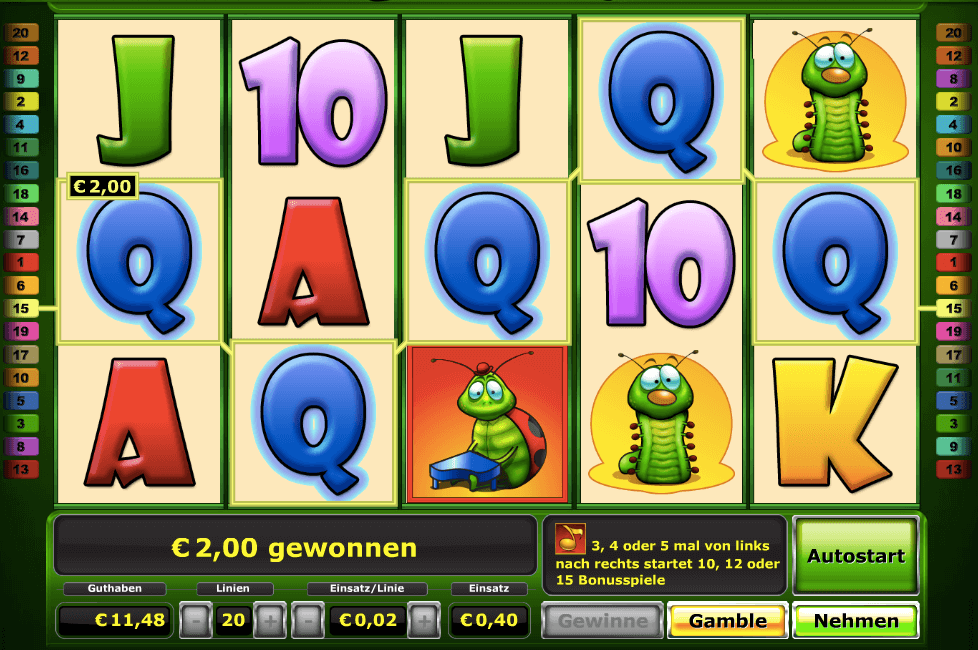Gewinn beim Bugs'n'Bees Spielautomaten von 2 Euro