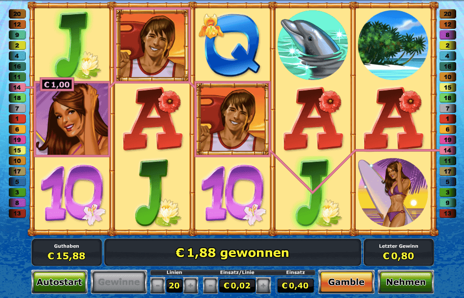 Der Spielautomaten Caribbean Holiday mit Gewinn in Höhe von 1,88 Euro