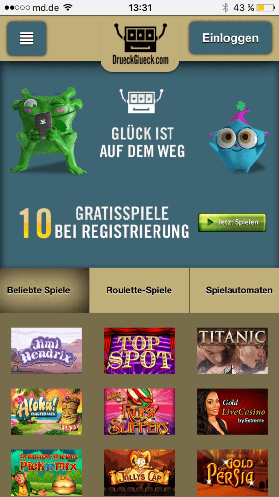 Die DrückGlück App auf Handyansicht
