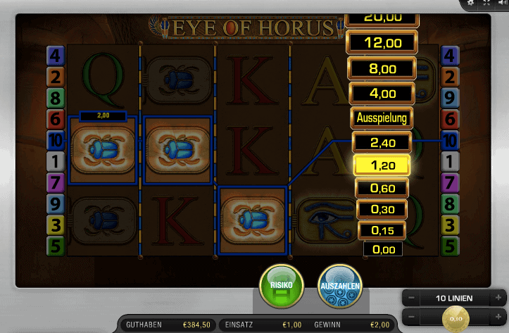 Gambling Modus bei Eye of Horus - hier die Risikoleiter