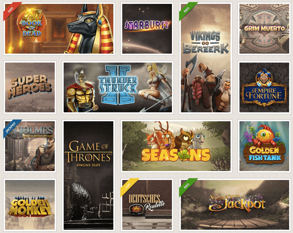 Auswahl an Spielautomaten im Cherry Casino