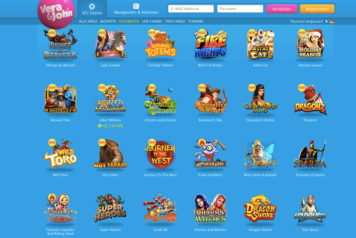 Kleiner Auszug aus dem Spieleangebot vom Vera & John Casino