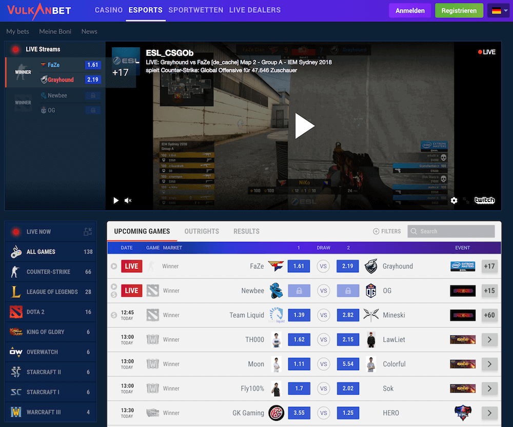 eSport Wetten bei Vulkan Bet