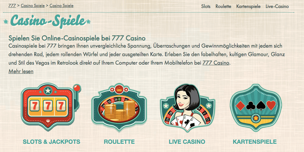 Casino Spiele von 777 Casino