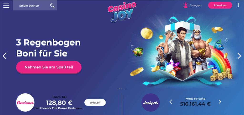 Startseite des Casino Joy