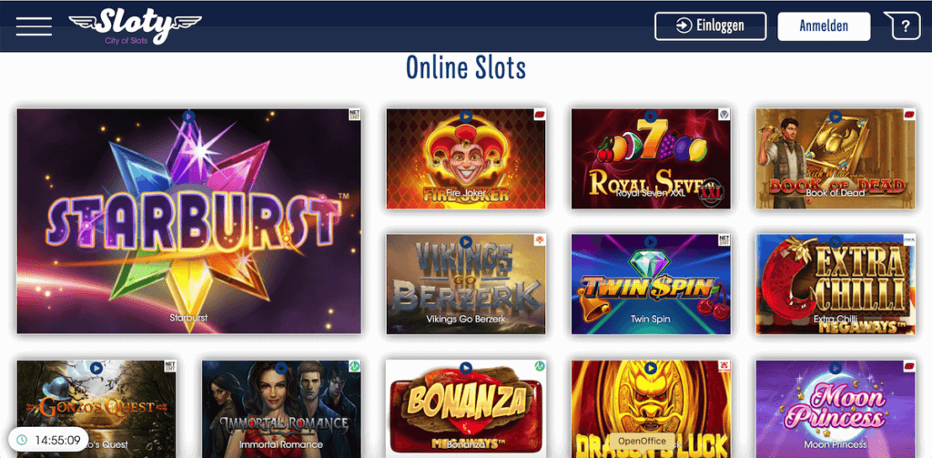 Eine kleine Auswahl an Spielen des Sloty Casinos