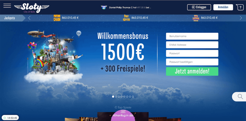 Startseite vom Sloty Casino