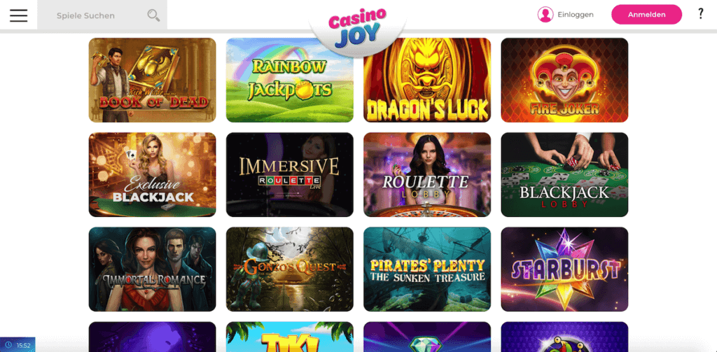 Übersicht der Spiele bei Casino Joy
