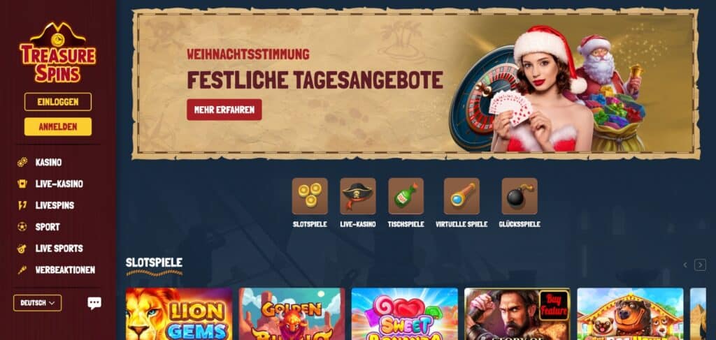 treasure spins casino homepage