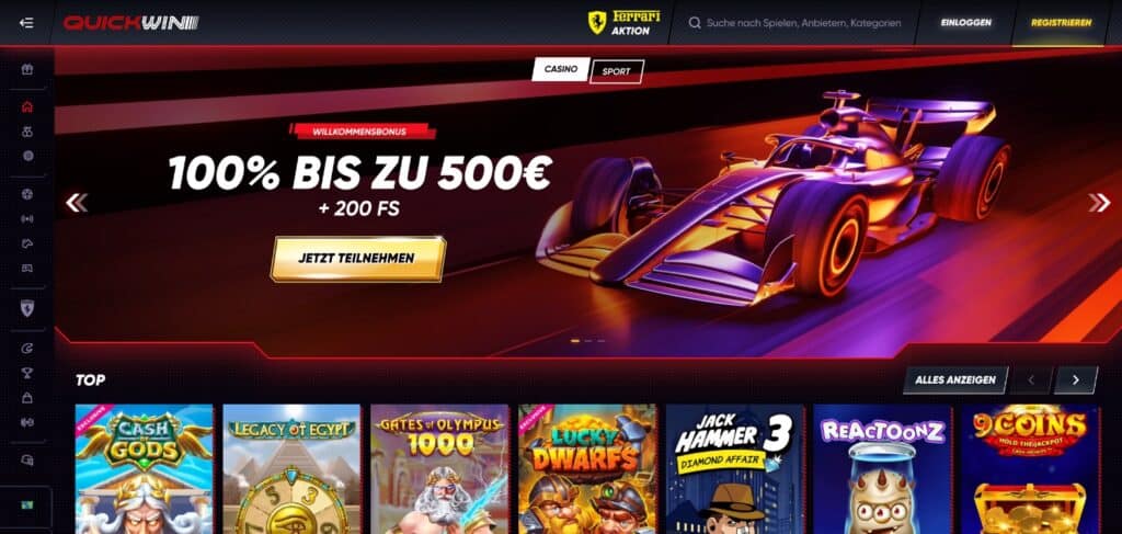 quickwin casino homepage