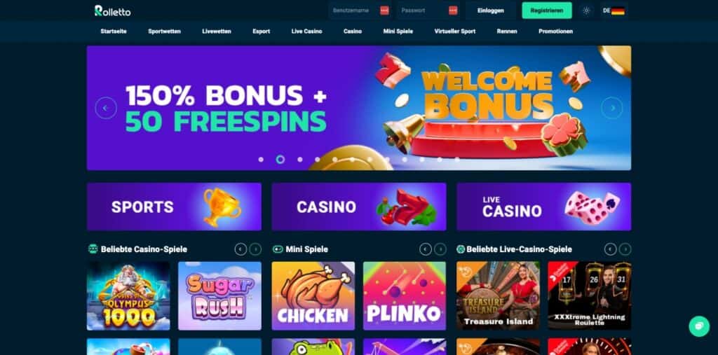 rolleto casino desktop screenshot